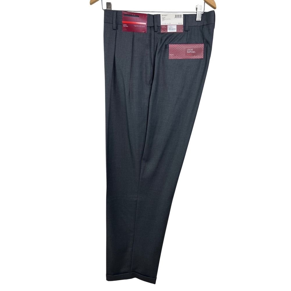 Louis Raphael Rosso Dress Pants Mens 40x32 Grey Pleated Hidden Extension NWT B25